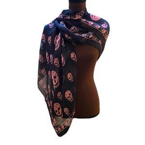 ALEXANDER MCQUEEN Skull Silk Chiffon Scarf 104cm x 120cm Blue Pink